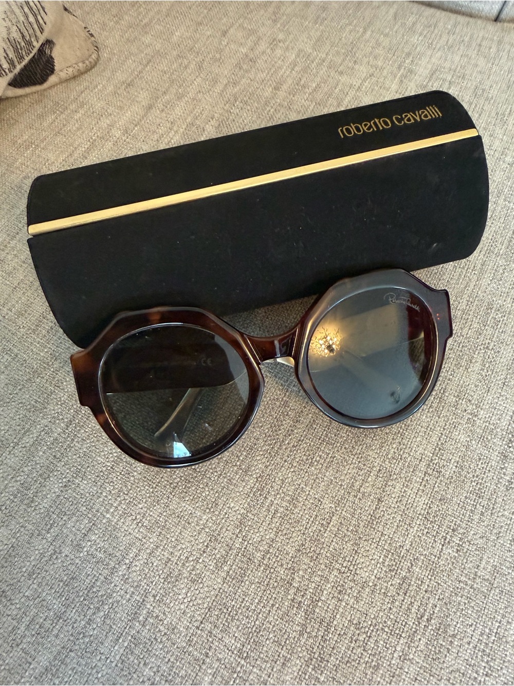 Roberto Cavalli Brown Tortoiseshell Round Sunglasses